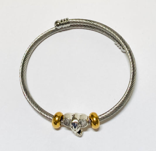 Elephant Stainless Steel Bracelet Glass Charm Bead. Easy to put on adjustable stretch memory wire. One size fits most