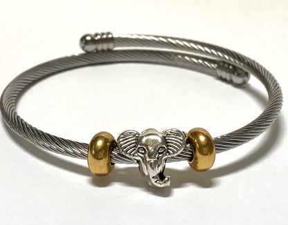 Elephant Stainless Steel Bracelet Glass Charm Bead. Easy to put on adjustable stretch memory wire. One size fits most