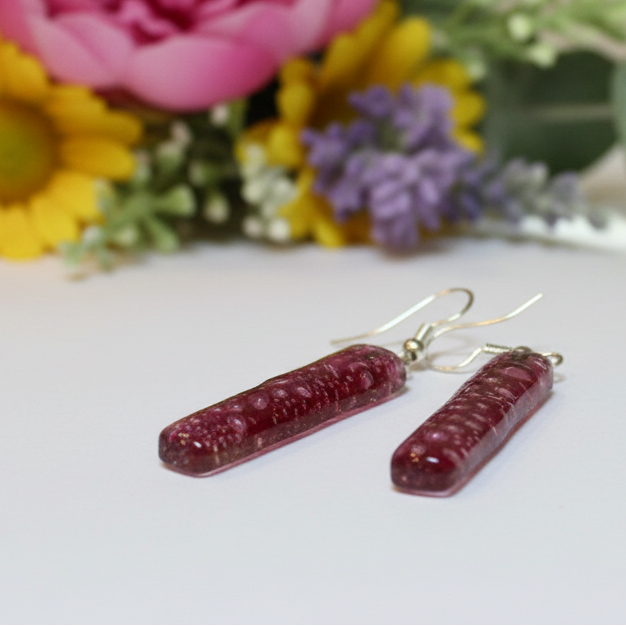 Cranberry long drop earrings