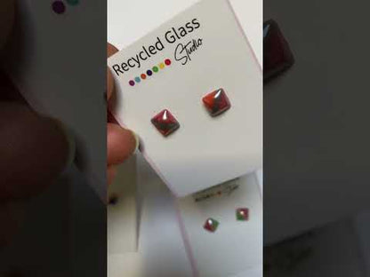 Blue, Pink and white Glass Square studs