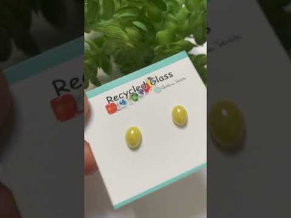 Yellow Opaque Glass oval dots Studs