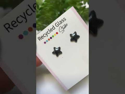 Black Star Recycled Glass Post  Stud Earrings - Hypoallergenic steel
