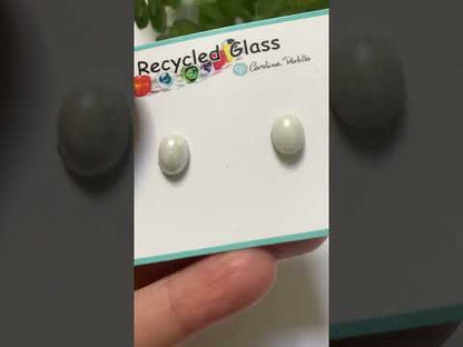 White  Glass oval dots Studs