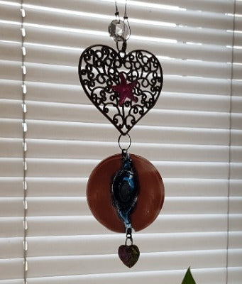 Pink and blue heart Medallion ornament