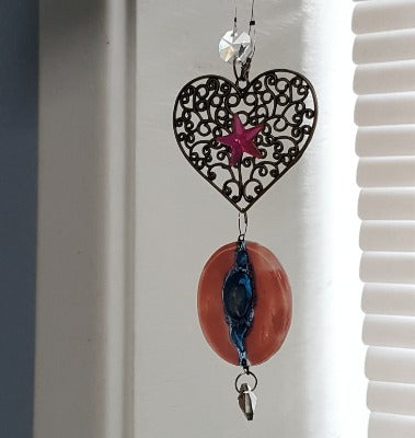 Pink and blue heart Medallion ornament