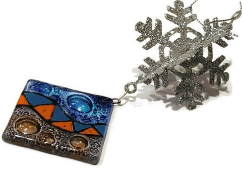 Square glass silver snowflake