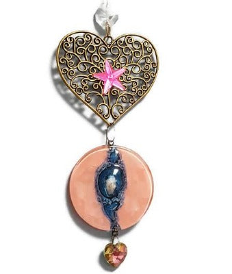 Pink and blue heart Medallion ornament