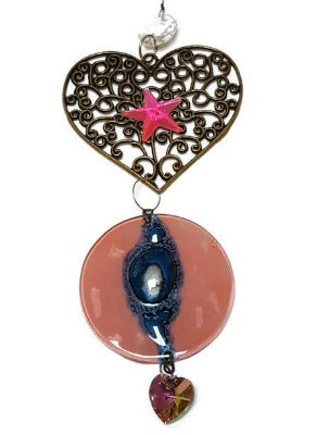 Pink and blue heart Medallion ornament