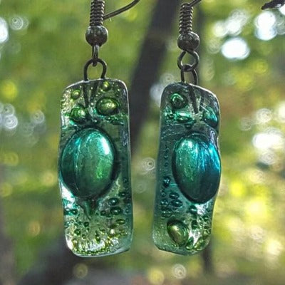 Set earrings and pendant. GREEN  Recycled Glass. Handmade
