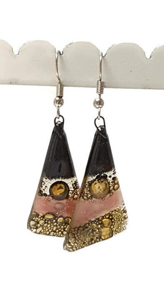 Black, Brown and Pink Triangle Earrings with Long drop Earrings.