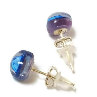 Small Post Lilac and Blue Earrings. Fused Glass Studs. Recycled Glass jewelry. Stud earrings