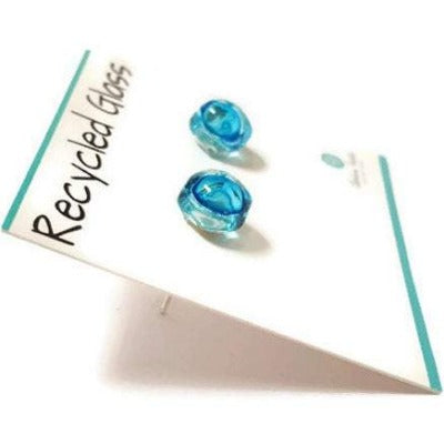 Small Post Turquoise Earrings. Fused Glass Studs. Recycled Glass jewelry. Stud earrings