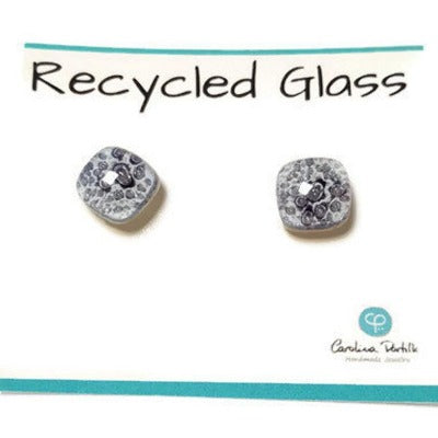 Post Earrings. Recycled glass Earrings. Purple-gray and white Earrings Studs