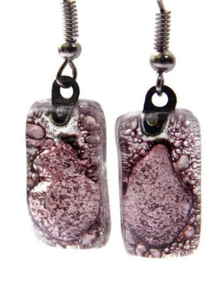 Fused Glass earrings. Purply Bubbly color recycled Glass Earrings. Small Bars dangle earrings