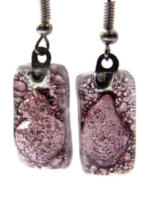 Fused Glass earrings. Purply Bubbly color recycled Glass Earrings. Small Bars dangle earrings
