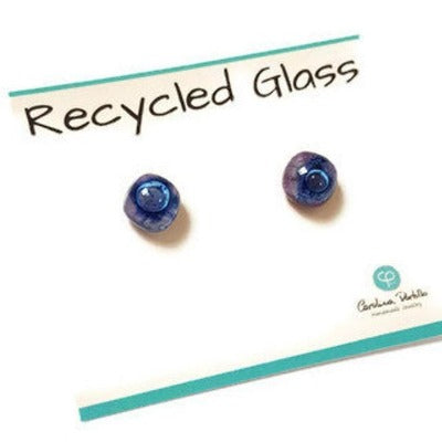 Small Post Lilac and Blue Earrings. Fused Glass Studs. Recycled Glass jewelry. Stud earrings