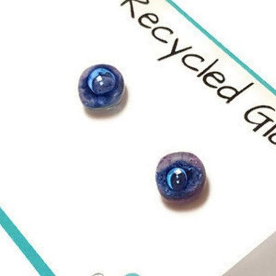 Small Post Lilac and Blue Earrings. Fused Glass Studs. Recycled Glass jewelry. Stud earrings