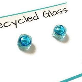 Small Post Turquoise Earrings. Fused Glass Studs. Recycled Glass jewelry. Stud earrings