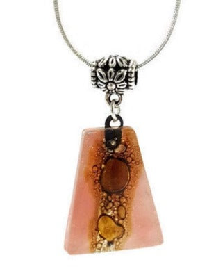 Pink and Brown Fused Glass small Pendant. Recycled Glass Necklace