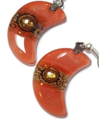 Red Moon Earrings Recycled Glass Drop Earrings. Glass Jewelry