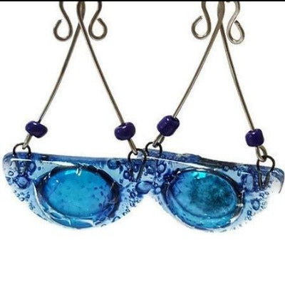 recycled glass handmade chandelier earrings. Blue!!