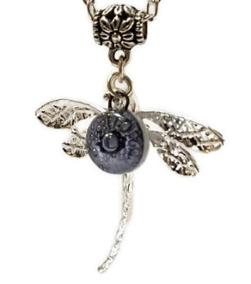Dragonfly necklace. Recycled fused glass Purply bead.