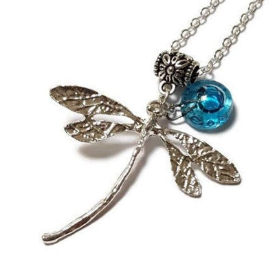 Dragonfly necklace. Recycled fused glass turquoise bead.