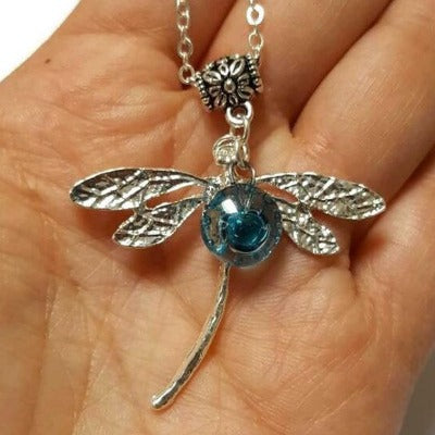 Dragonfly necklace. Recycled fused glass turquoise bead.