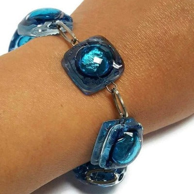 Recycled Fused Glass Blue Bracelet
