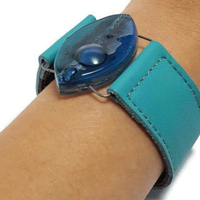 Leather cuff. Blue and teal Fused Glass and turquoise leather Bracelet.