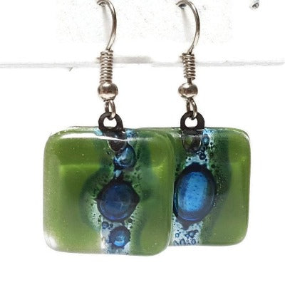 Green Recycled Glass earrings. Sea beach reminder!!