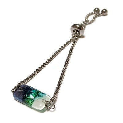 Simple and Minimalist, Dainty, Pull Tie bracelet thin Adjustable sliding bracelet with recycled glass charm. Green Slider Bracelet.