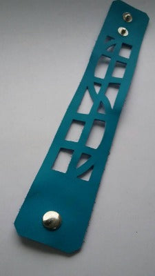 Turquoise Reclaimed Leather "Seld Empowering" Wrist Band. Leather Bracelet. Leather Cuff. - Handmade Recycled Glass Jewelry 