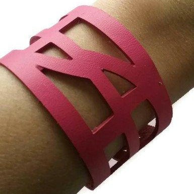 pink Reclaimed Leather wrist Band. The Self Empowering cuff Bracelet. Reurposed