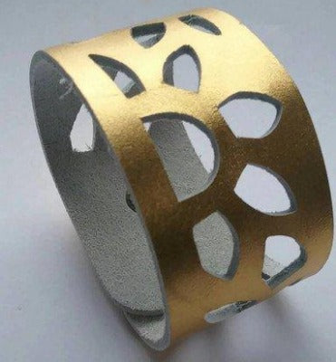 Gold Color Reclaimed Leather Cuff Bracelet. Golden "Sunflowers" Leather Band