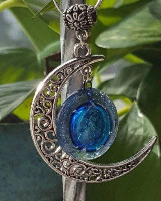 Blue moon recycled fused glass pendant. Long necklace - Handmade Recycled Glass Jewelry 