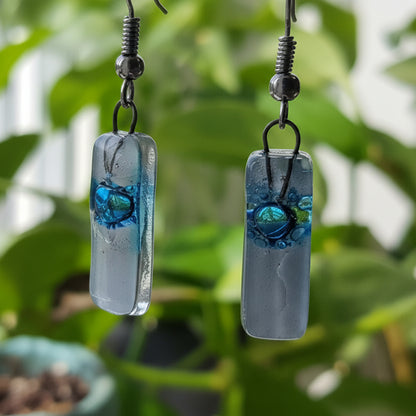 Small White and Turquoise Fused Glass Earrings - Handmade Recycled Glass Jewelry 