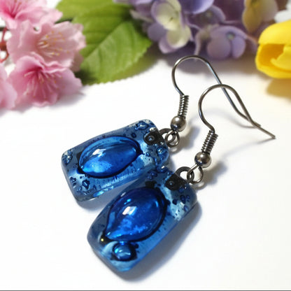 Small Blue Earrings. Recycled fused glass Earrings. Drop Earrings - Handmade Recycled Glass Jewelry 