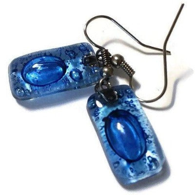 Small Blue Earrings. Recycled fused glass Earrings. Drop Earrings - Handmade Recycled Glass Jewelry 