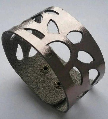 Gunmetal- Dark Silver Leather Cuff Bracelet. Reclaimed Leather wrist band. Sunflower bracelet. - Handmade Recycled Glass Jewelry 