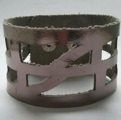 Silver Metallic Reclaimed Leather Cuff Bracelet. Leather wrist Band - Handmade Recycled Glass Jewelry 