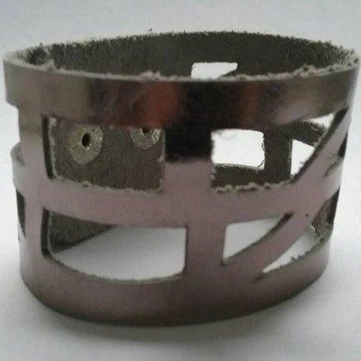 Silver Metallic Reclaimed Leather Cuff Bracelet. Leather wrist Band - Handmade Recycled Glass Jewelry 