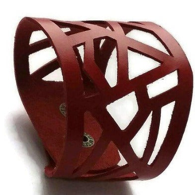 Barcelona Leather Cuff. Reclaimed Leather wrist band. Leather Bracelet - Handmade Recycled Glass Jewelry 