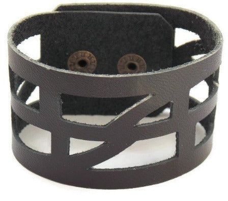 Black Leather bracelet. The Good vibes Leather Wrist Band. Reclaimed Leather cuff bracelet - Handmade Recycled Glass Jewelry 