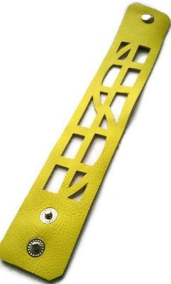 Yellow Reclaimed Leather wrist Cuff. Self Empowering Leather Bracelet. Leather band - Handmade Recycled Glass Jewelry 