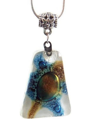 White brown and blue Pendant. Recycled GLass necklace. - Handmade Recycled Glass Jewelry 