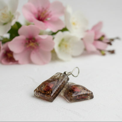 Copper pink and brown recycled fused glass earrings - Handmade Recycled Glass Jewelry 