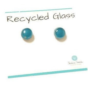 Small Post Teal Earrings. Fused Glass Studs. Recycled Glass jewelry. Stud earrings - Handmade Recycled Glass Jewelry 