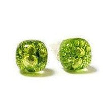 Small Post peridot Green  Earrings. Fused Glass Studs. Recycled Glass jewelry.