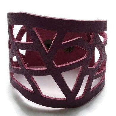 Barcelona wrist band. Leather cuff. Leather cuff bracelet. Purple. Magenta - Handmade Recycled Glass Jewelry 